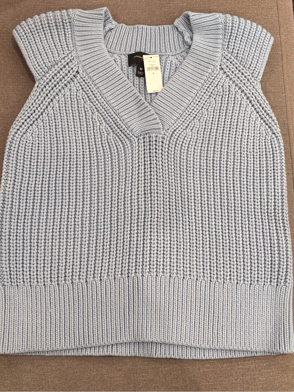 Banana Republic Light Blue V-Neck Knit Sweater Vest